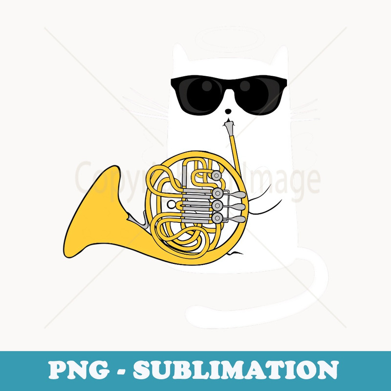Jazz Cat Playing French Horn - Hippy Hipster Kitty - Digital Sublimation Download File