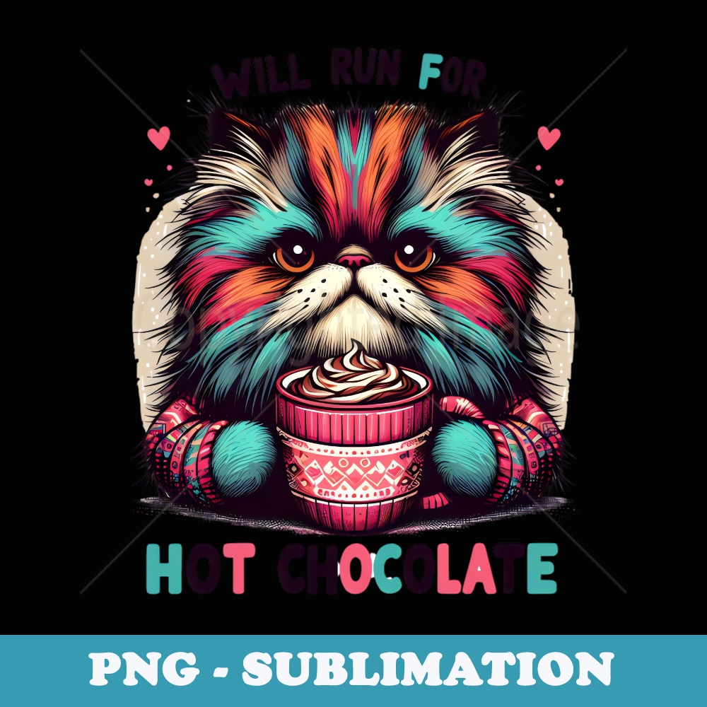 Funny Cat Hot Chocolate Lover Will Run For Hot Chocolate - Trendy Sublimation Digital Download