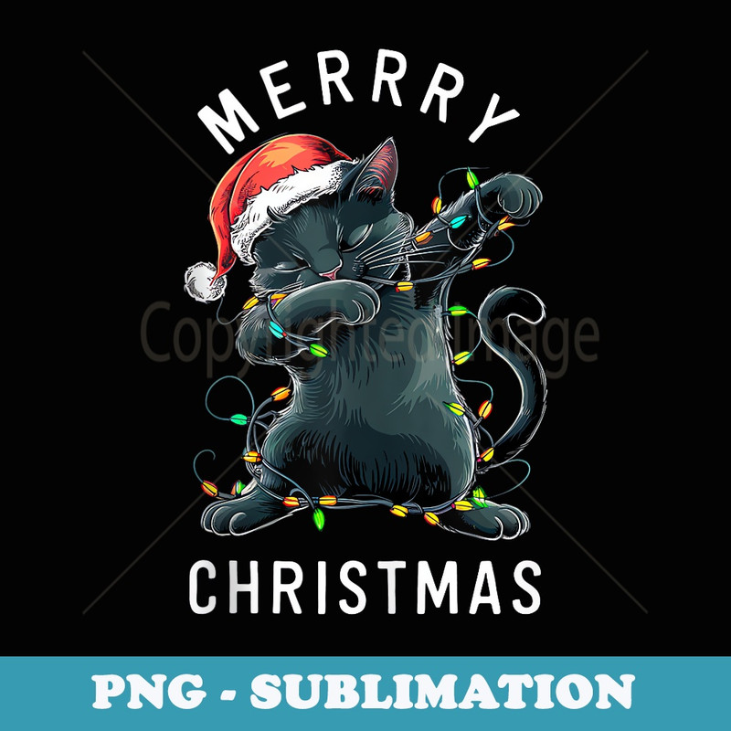 Dabbing Cute Cat Merry Christmas Lights Christmas Cat Lover - PNG Sublimation Digital Download