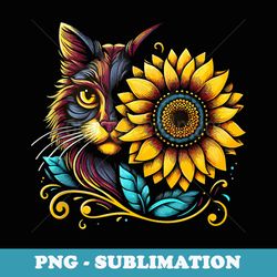 cat sunflower blossom cat mom lover mom kitty cat art floral - png transparent sublimation design