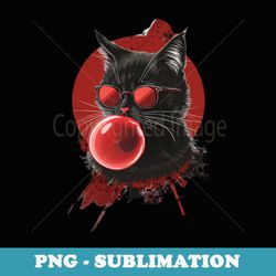 cute cat face eating gum and makes a bubble funny cat - exclusive png sublimation download