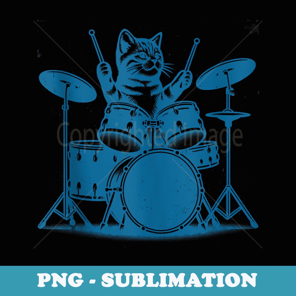 Drummer Cat Playing Drums Drumset Vintage Art Cat On Drums - Sublimation Digital Download