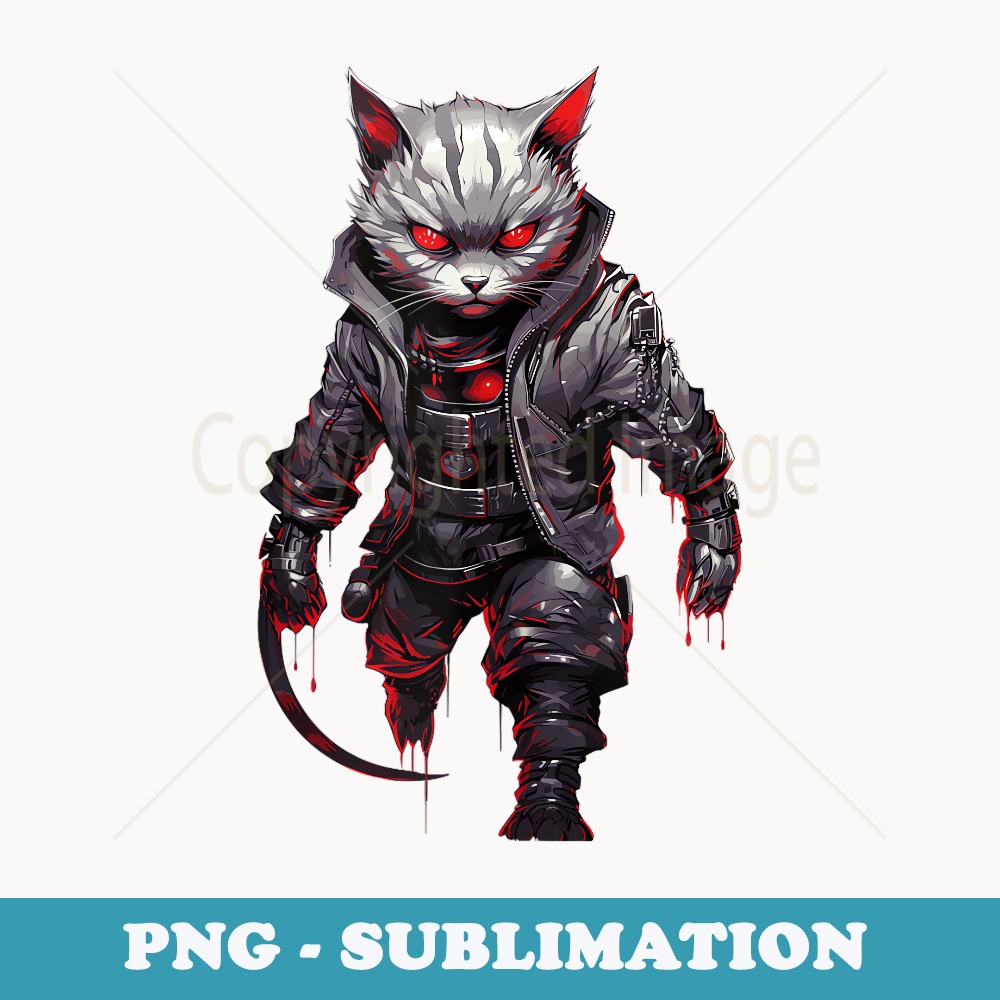 Cyberpunk Cat with bloody red eyes as gamer design - Stylish Sublimation Digital Download