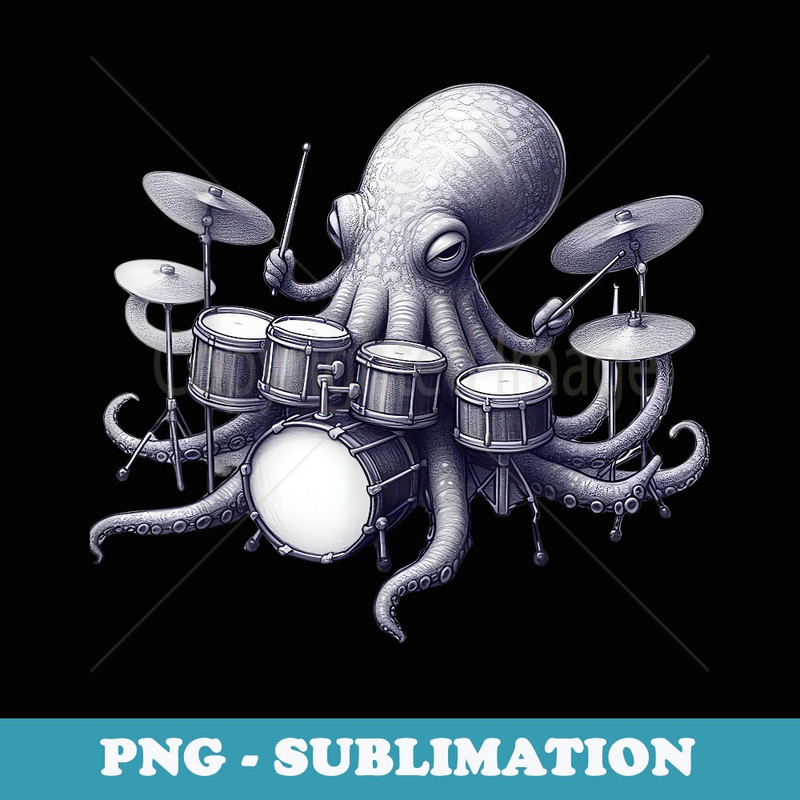 cute Octopus dj Playing Drums Drummer Drumming band Musician - Unique Sublimation PNG Download