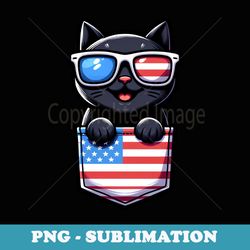 4th july black cat usa flag in pocket america mom dad - premium png sublimation file