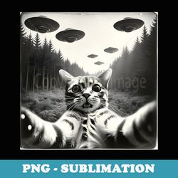 funny cat selfie with ufos weird funny cat lover - png transparent sublimation design