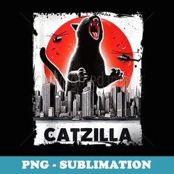 catzilla roaring over city skyline cat monster kitten kitty - aesthetic sublimation digital file