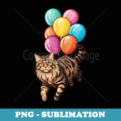 minimalist subtle flying balloons maine coon cat - decorative sublimation png file