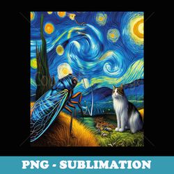 funny cicada & cat aesthetic surrealism starry night - premium sublimation digital download