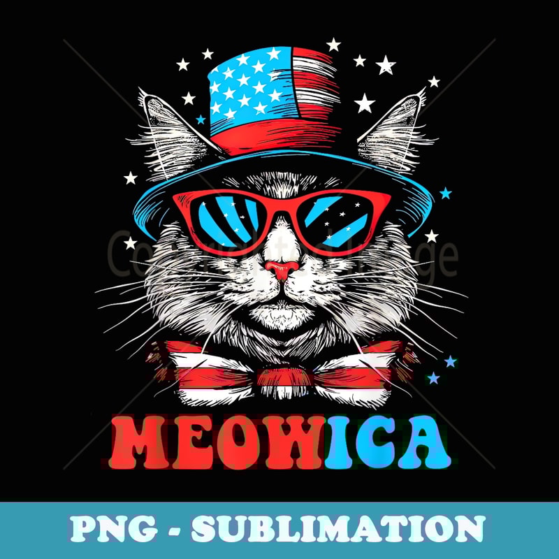 Meowica Funny Patriotic Cat USA Flag Kitten American Cat Dad - PNG Sublimation Digital Download