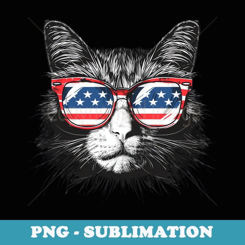4th Of July Cat Sunglasses USA American Flag Fourth Of July - PNG Sublimation Digital Download