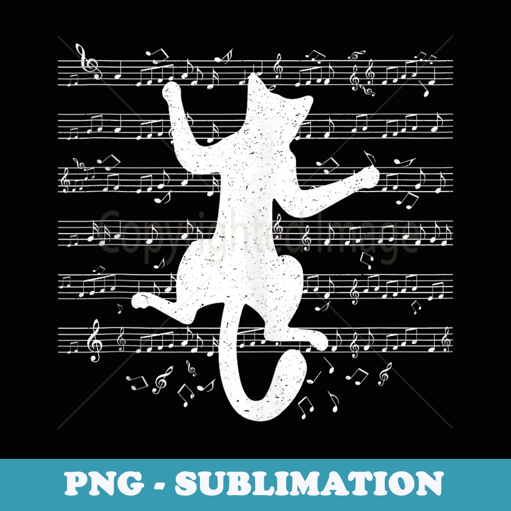 Falling Cat Playing On Musical Notes Sheets Music - PNG Transparent Sublimation Design