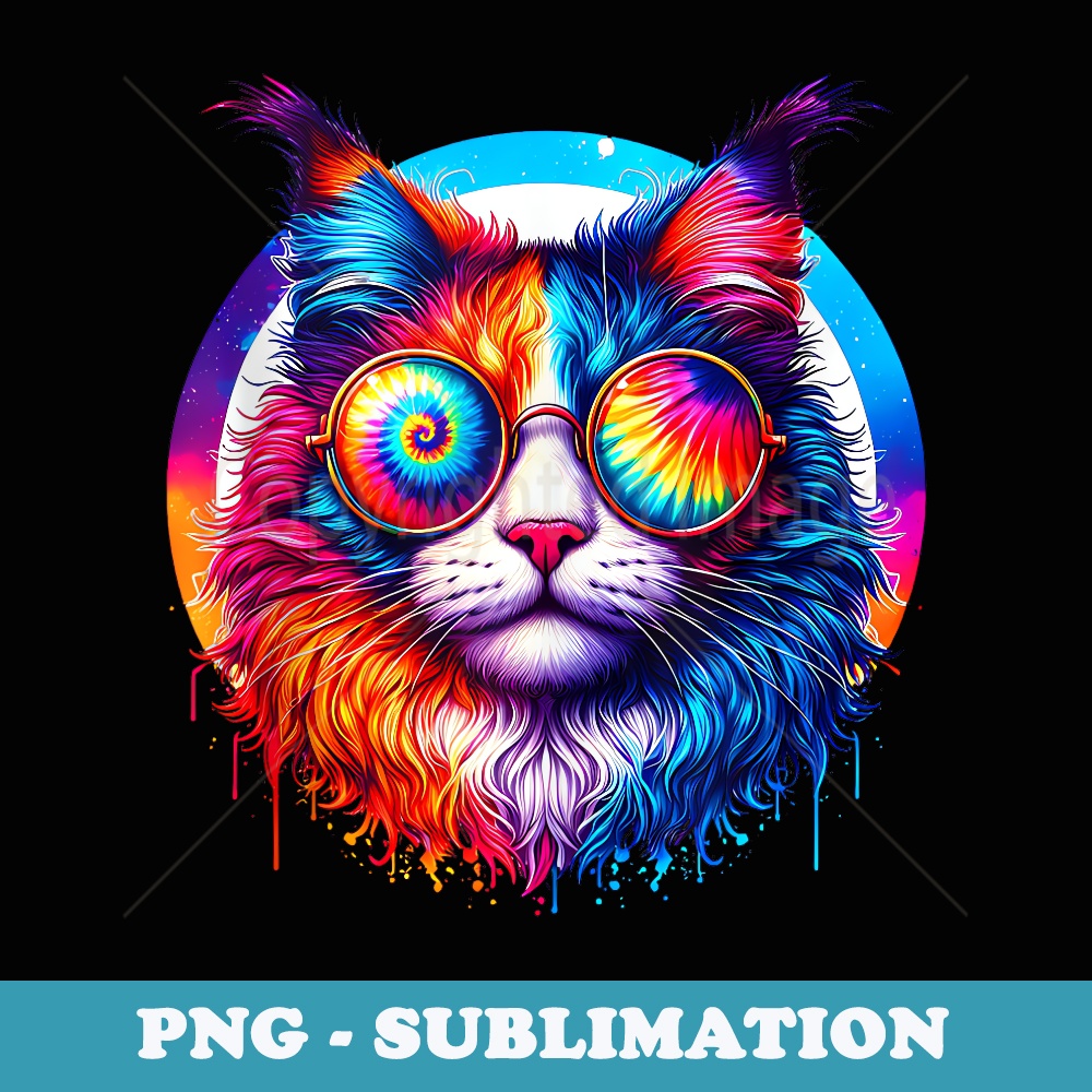 Cool Tie Dye Sunglasses Maine Coon Cat Illustration Art - Instant PNG Sublimation Download