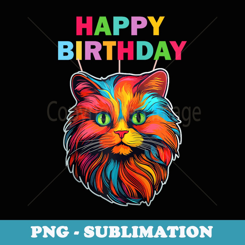 Happy Birthday Cat Lovers with a Funny Cat Face Design Raglan Baseball - Instant PNG Sublimation Download