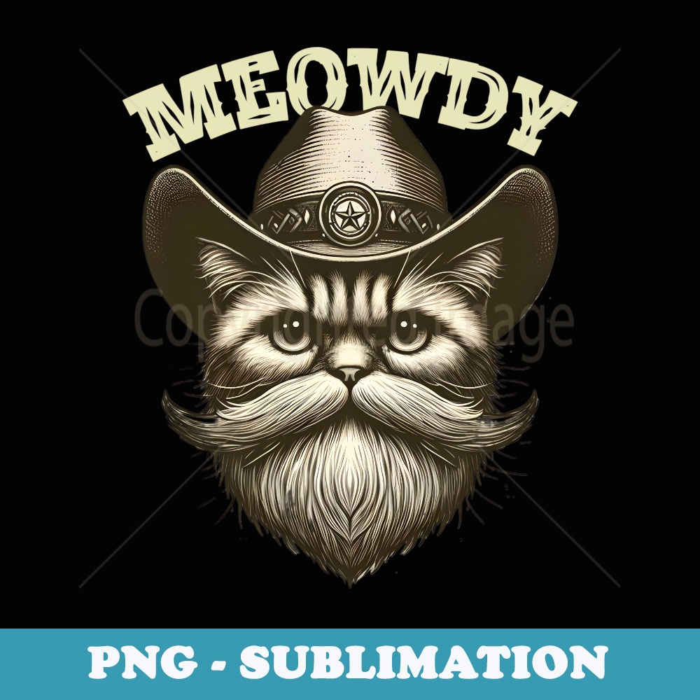 meowdy cat Funny Country hat Cowboy Hat Vintage - Vintage Sublimation PNG Download