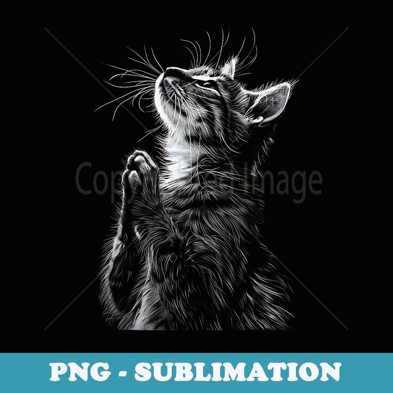 Cat Whiskers Praying Artistic Feline Lover Black White - Decorative Sublimation PNG File
