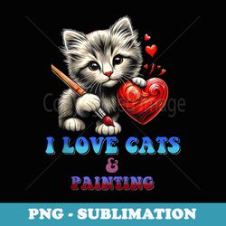 cute i love cats and painting for & - decorative sublimation png file