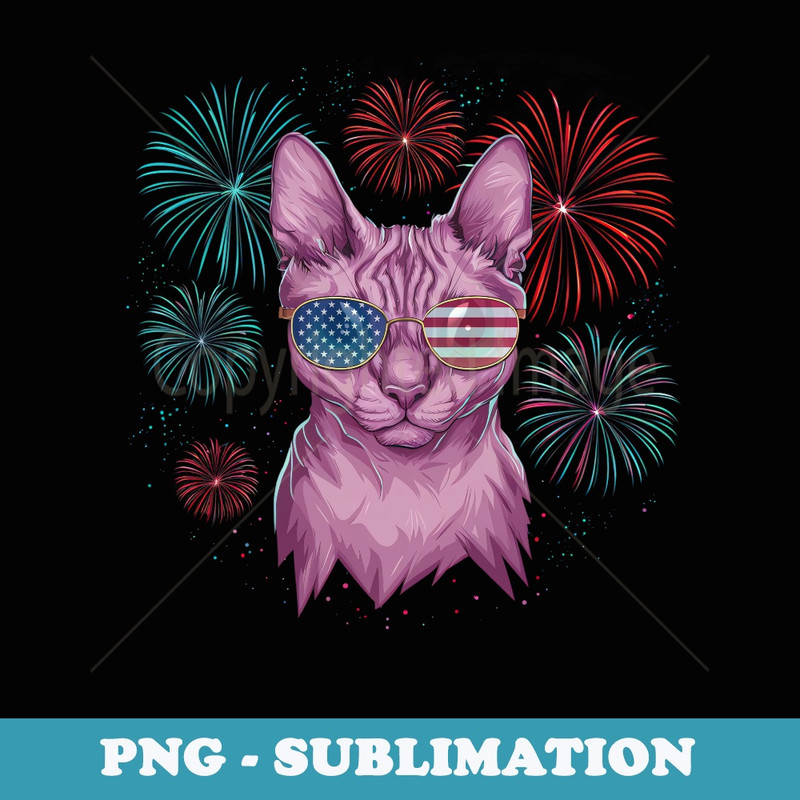 Funny Meowica Sphynx Cat 4th Of July USA Flag - Instant Sublimation Digital Download