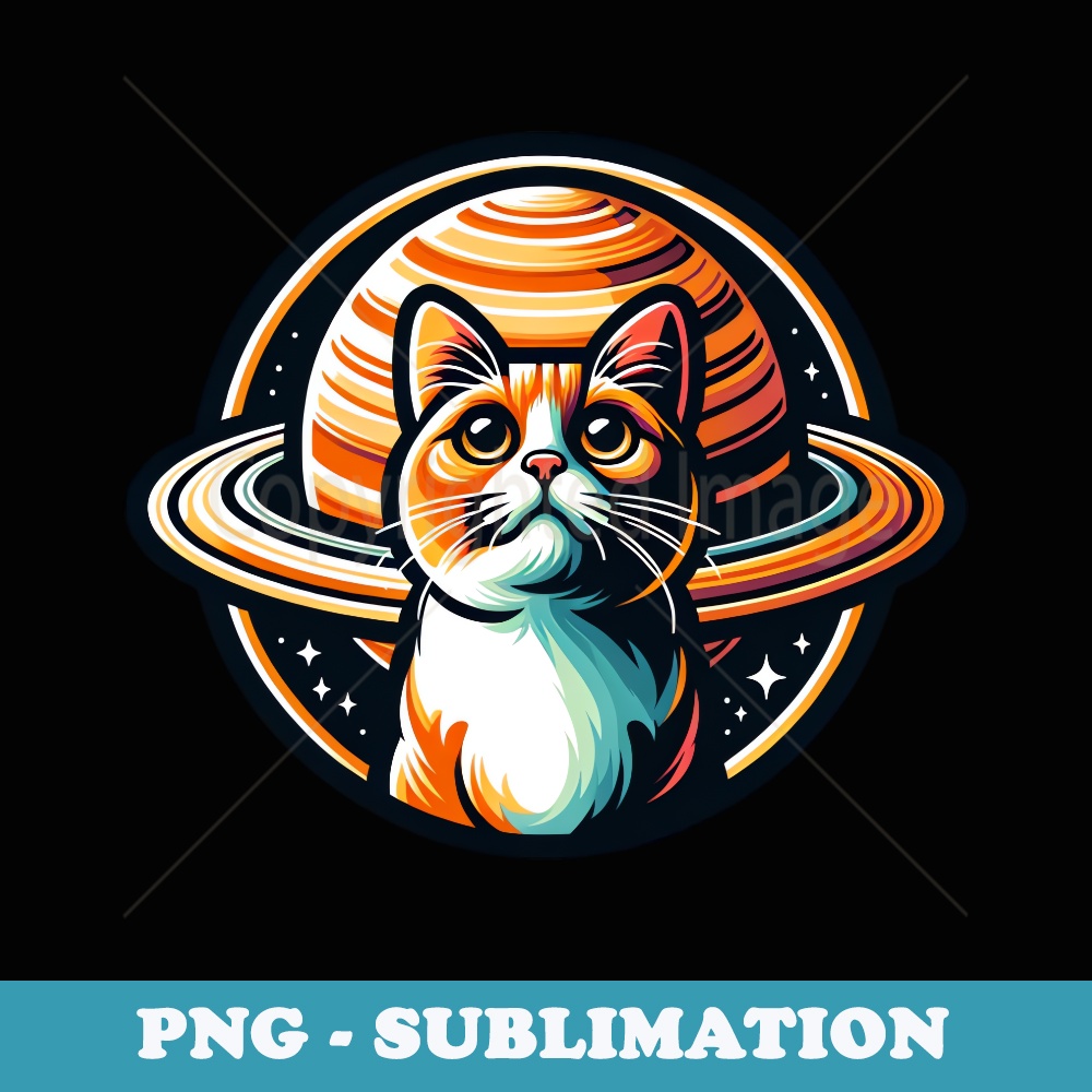 Cosmic Saturn Cat, Proud Cat Dad, Cat Lover Funny Artwork - PNG Transparent Sublimation Design