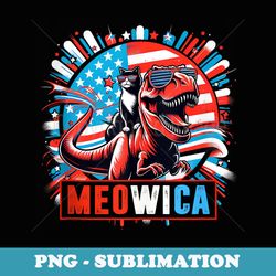 meowica patriotic cat riding t rex dinosaur 4th of july - png transparent sublimation file