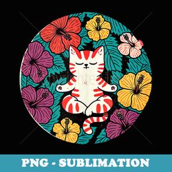 cat meditation yoga class hibiscus - vintage sublimation png download