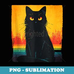 retro paint drip rainbow black cat silhouette cat graphic - png sublimation digital download