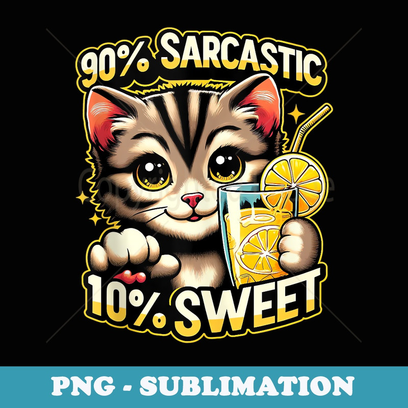 90 Sarcastic 10 Sweet cute cheeky kitten sipping lemonade - Exclusive PNG Sublimation Download