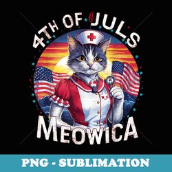 cute meowica nurse cat girl with american flag 4th july - vintage sublimation png download