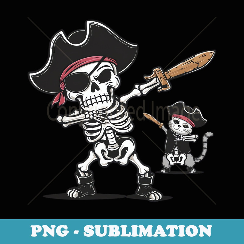 Funny Halloween Dabbing Pirate Skeleton and Cats Lovers - Stylish Sublimation Digital Download