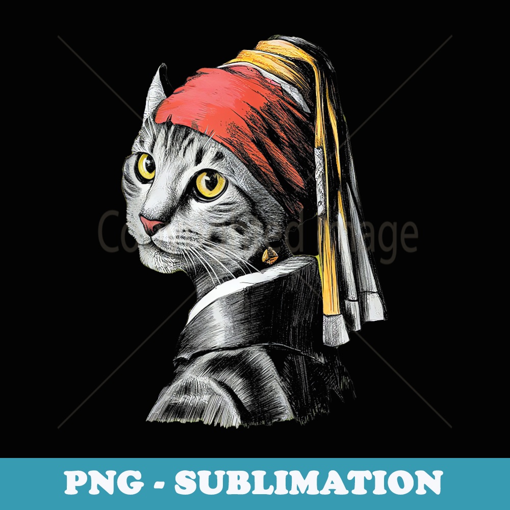 Funny Cat Girl With Pearl Earring Johannes Vermeer Paintings - Sublimation PNG File