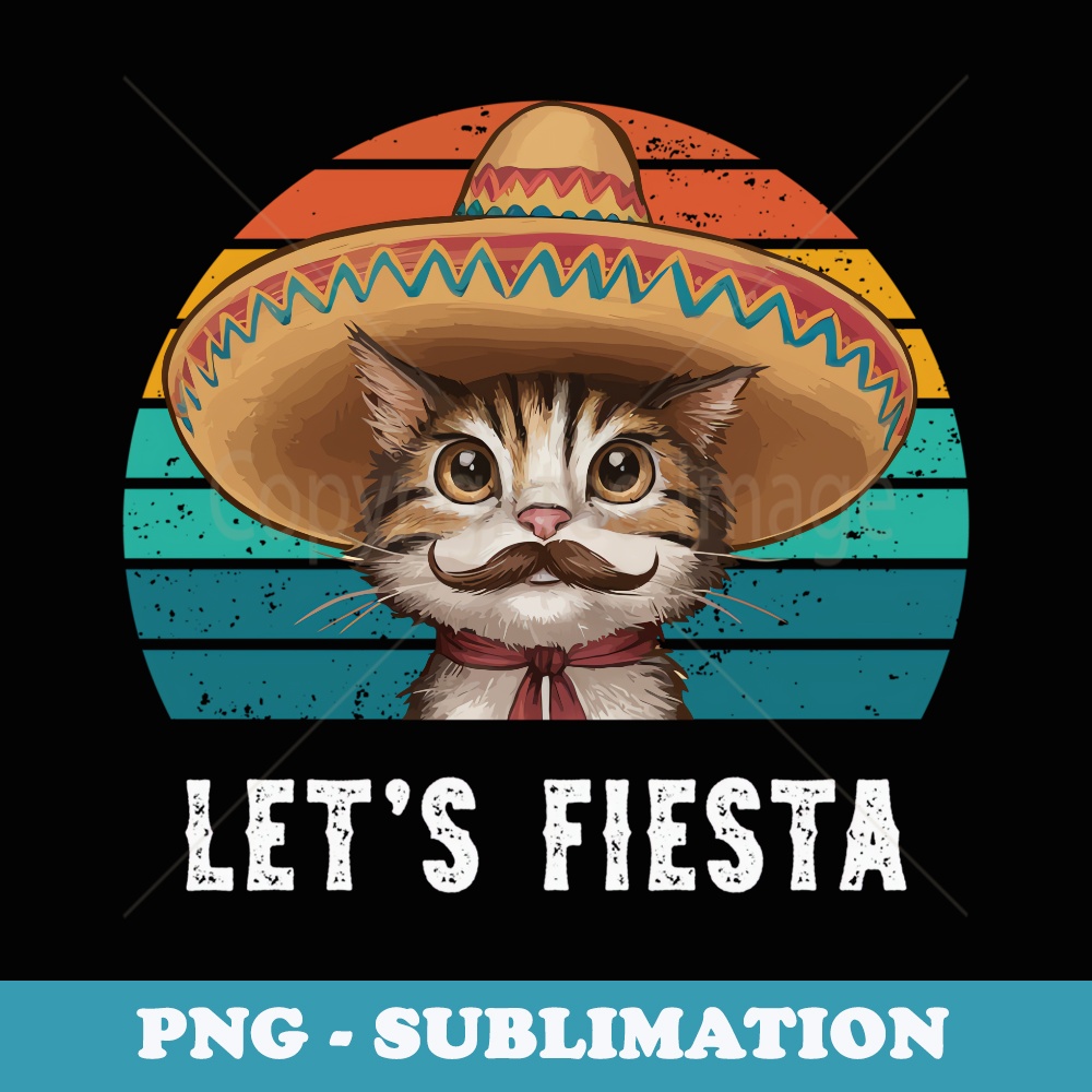 Cinco De Mayo Meow Cute Cat Lover Lets Fiesta Mexican Party - Vintage Sublimation PNG Download