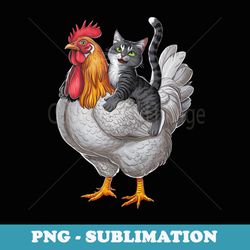funny cat riding chicken tee tuxedo cat on a chicken lover - creative sublimation png download