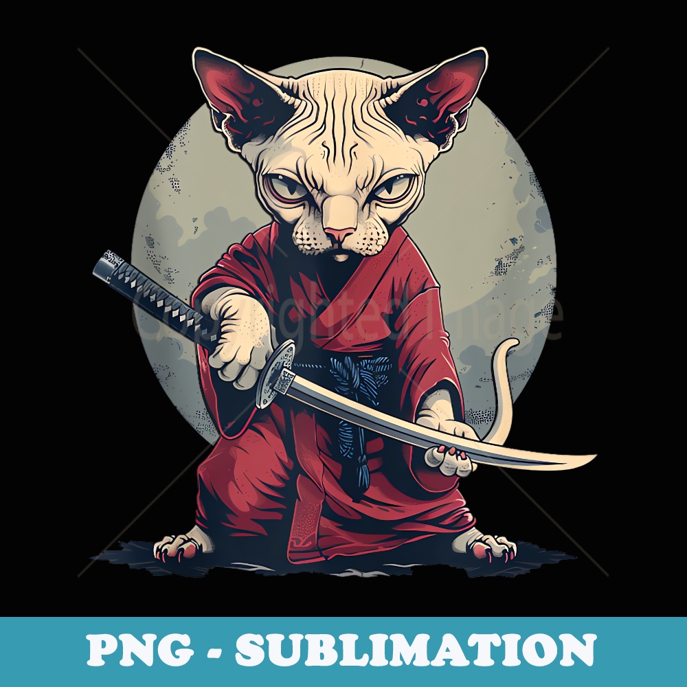 Japanese Art Cat Ninja Ukiyo-e Anime Style Samurai Cat - PNG Sublimation Digital Download