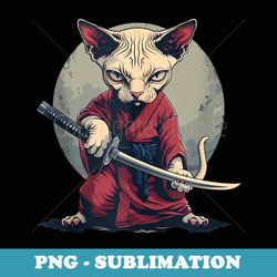 japanese art cat ninja ukiyo-e anime style samurai cat - png sublimation digital download