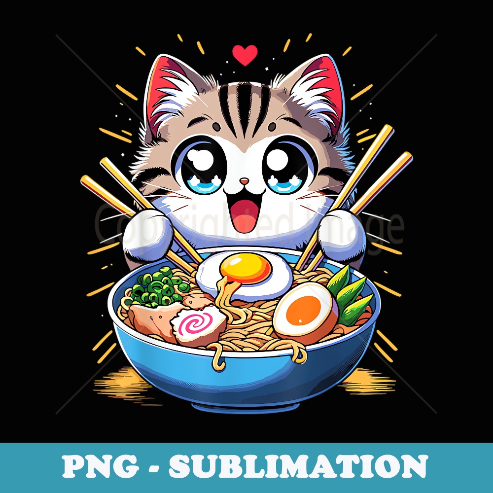 Kawaii Cat Japanese Anime Manga Cat Ramen - Instant Sublimation Digital Download