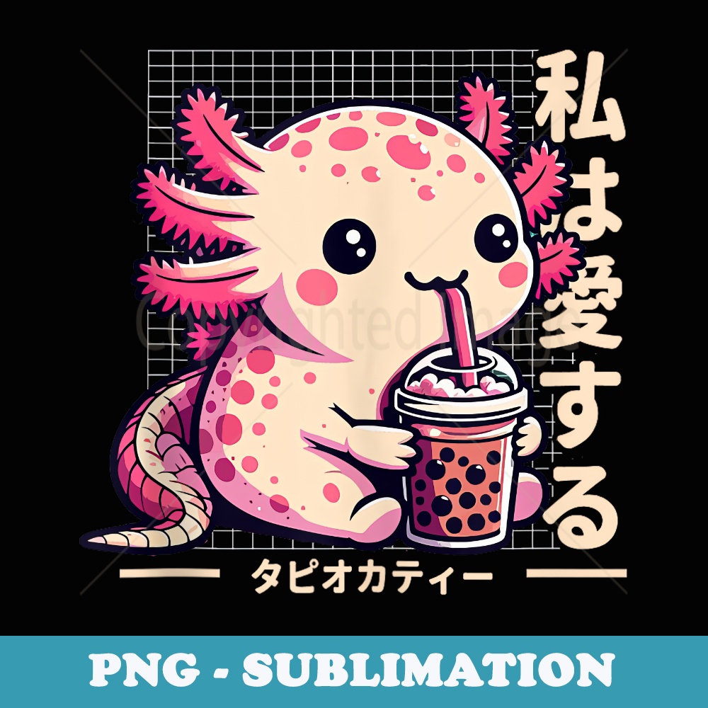 Cute Anime Bobalotl Boba Kawaii Japanese Tea Bubble Axolotl - PNG Transparent Sublimation Design