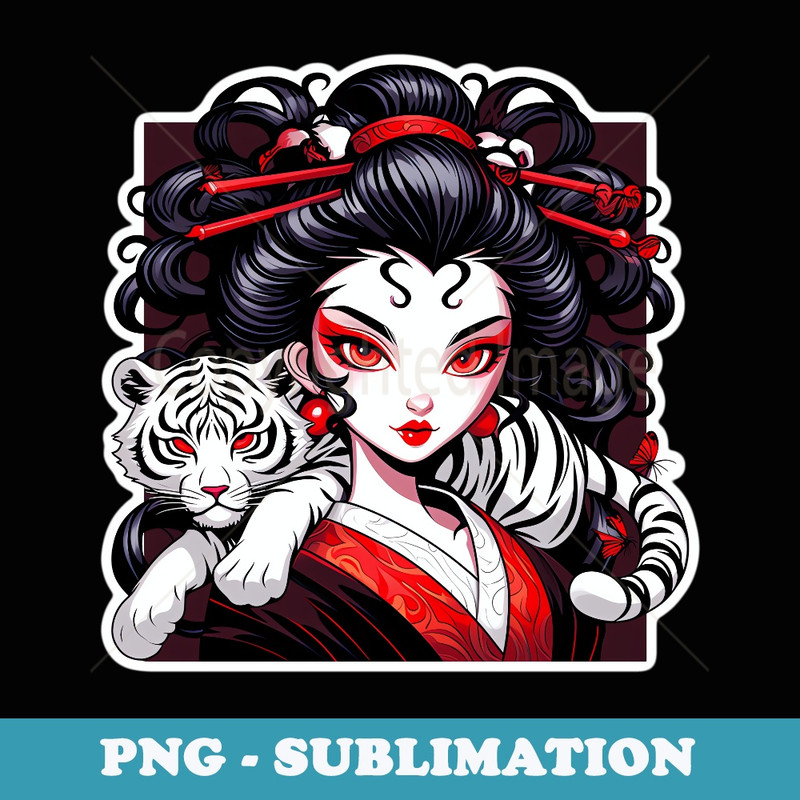 Geisha Tattoo Inspired Tiger Geisha Manga Scenes Graphic - Signature Sublimation PNG File