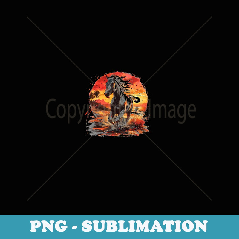 cute white anime horse running at beach with palm trees art - Aesthetic Sublimation Digital File