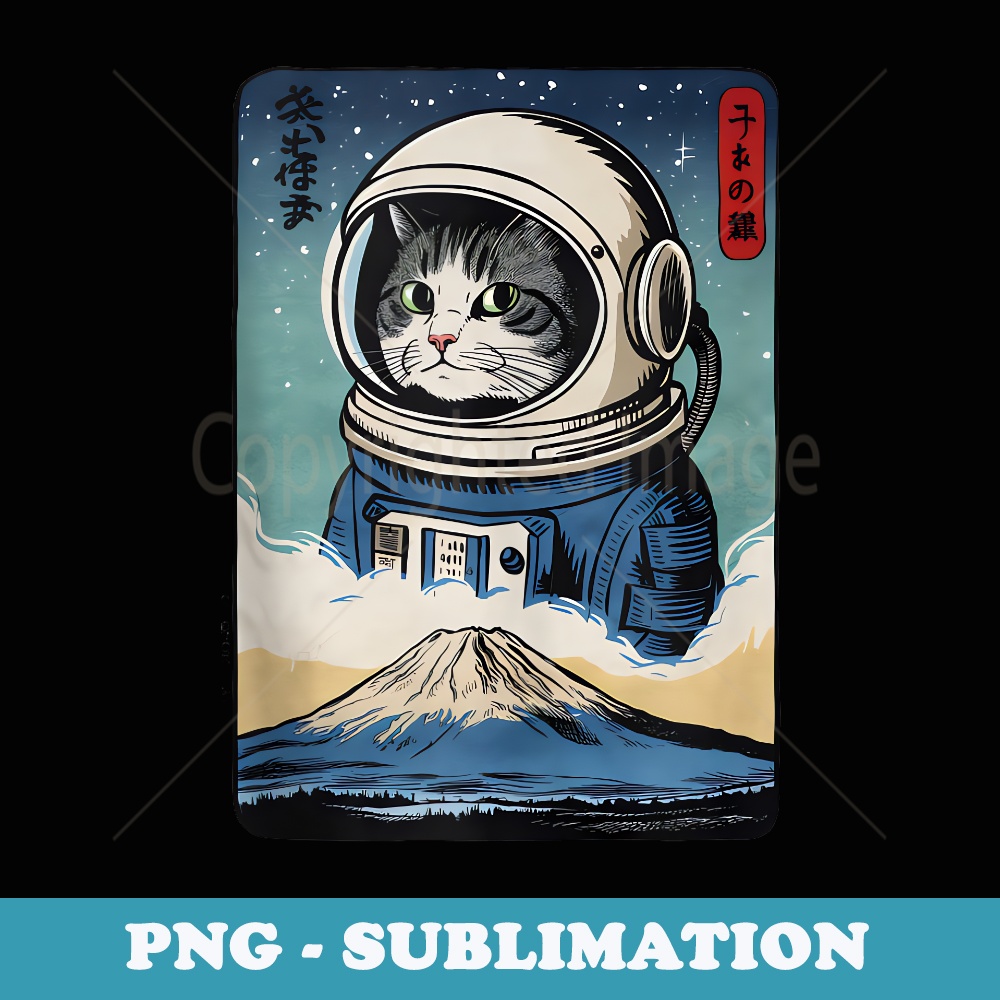 Cat Astronaut Space Cool Japanese Woodblock Style Art Kawai - Artistic Sublimation Digital File