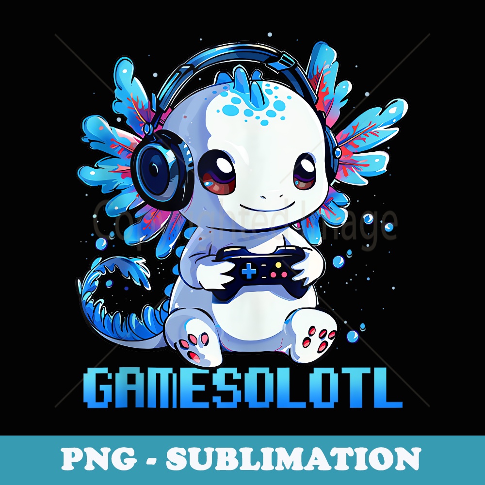 Gamesolotl Video Gamer Axolotl Fish Playing Gamer Anime Boys - PNG Sublimation Digital Download