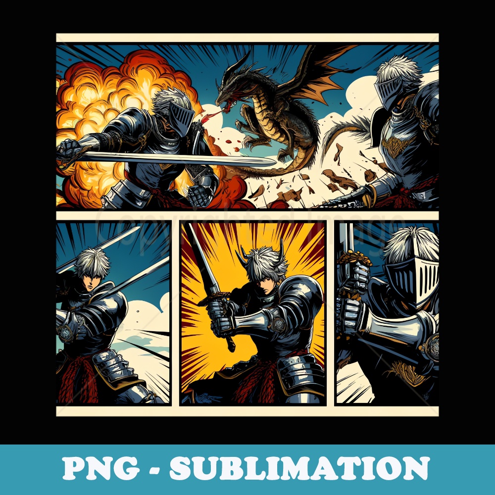 Cool Japanese Fighters Battling with a Dragon Anime Pop Art - Sublimation PNG File