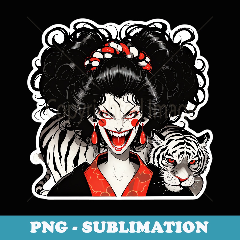 Geisha Tattoo Inspired Tiger Geisha Kawaii Detail Graphic - Unique Sublimation PNG Download