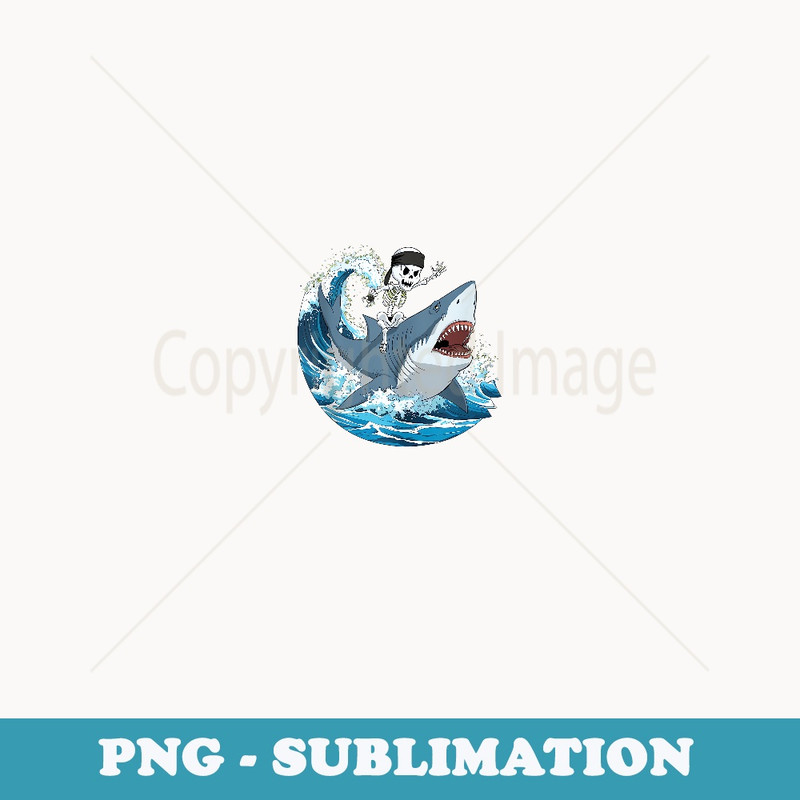 Anime Skeleton Riding Shark Turbulent Ocean Waves Funny - Special Edition Sublimation PNG File