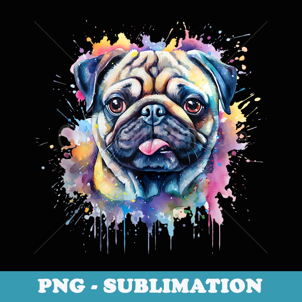 Pug Watercolor Dog For Pug Lovers - PNG Transparent Sublimation Design