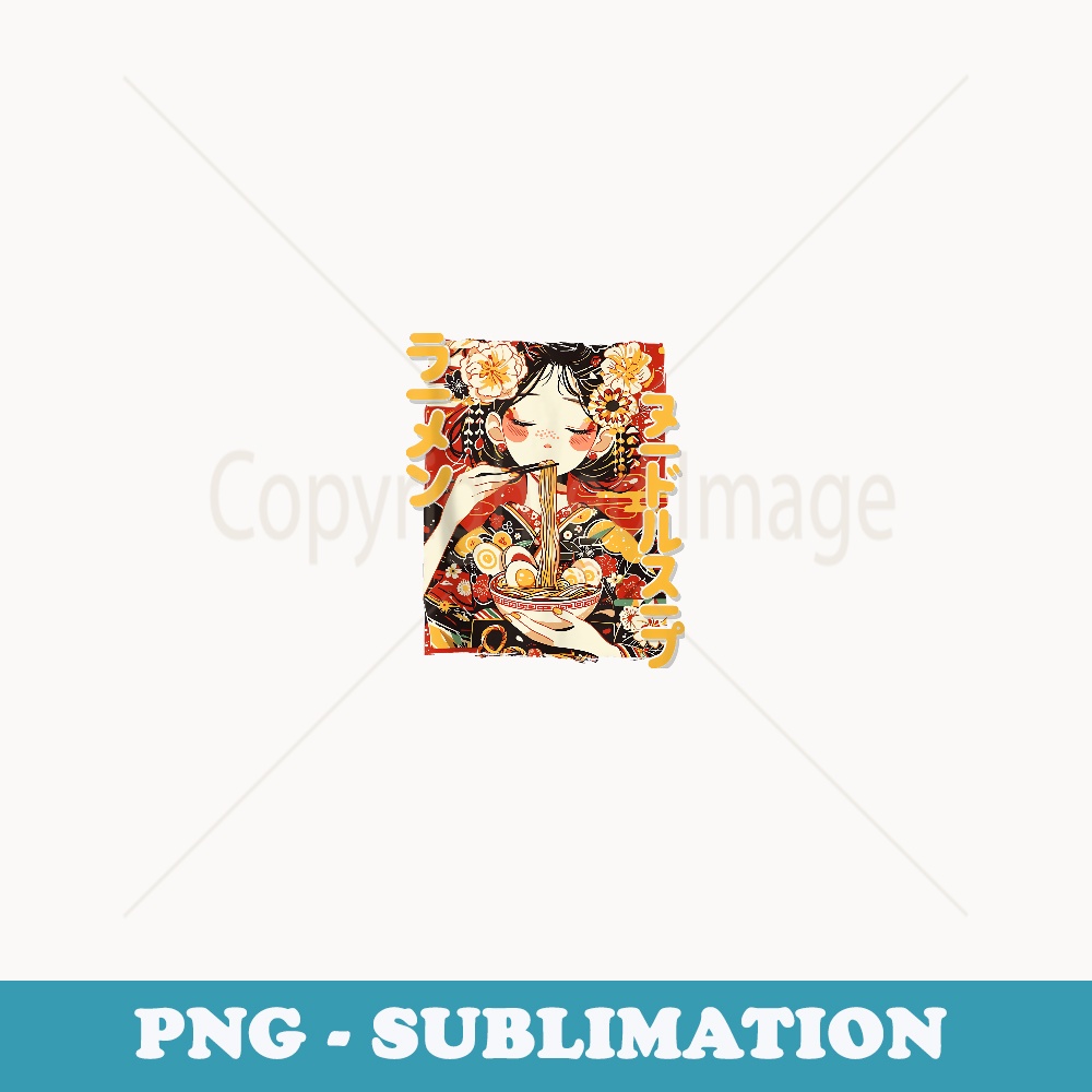 Anime Girl Loving Ramen Kawaii Neko Manga Girl Ramen - PNG Transparent Sublimation Design