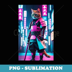 cool cat samurai anime japanese cyberpunk design men women - sublimation digital download
