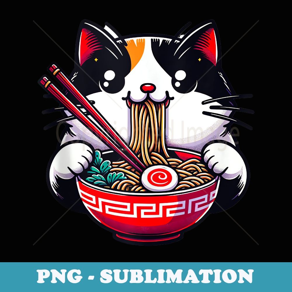 Cat Ramen Anime kawaii Neko eating noodl - Exclusive PNG Sublimation Download