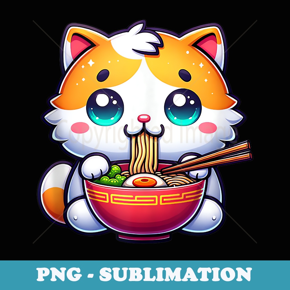 Cute Cat eating Ramen Anime Japanese Kawaii Cat Lover - Decorative Sublimation PNG File