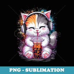 cat anime kawaii boba tea bubble tea - modern sublimation png file