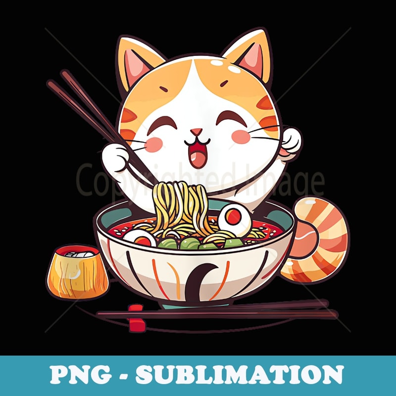 Funny Cat Ramen - Kawaii Japanese Noodle Cat Design - Creative Sublimation PNG Download